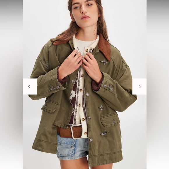 Free People We The Free Denim Barn Coat Deep Green XS NWT - Picture 1 of 6